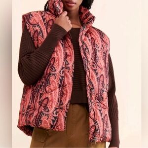 Free People Red and Black Paisley Puffer Vest